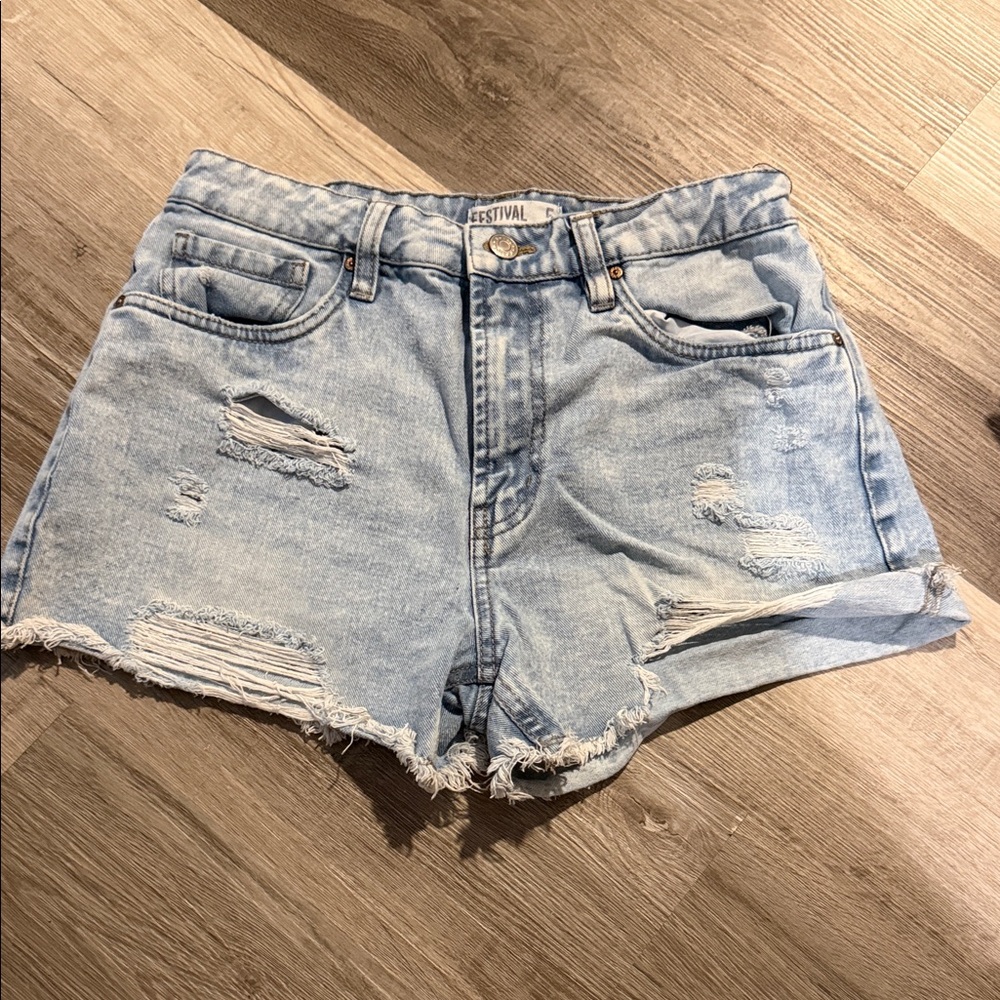 Light Blue Distressed Denim Shorts - fits similar to size 6